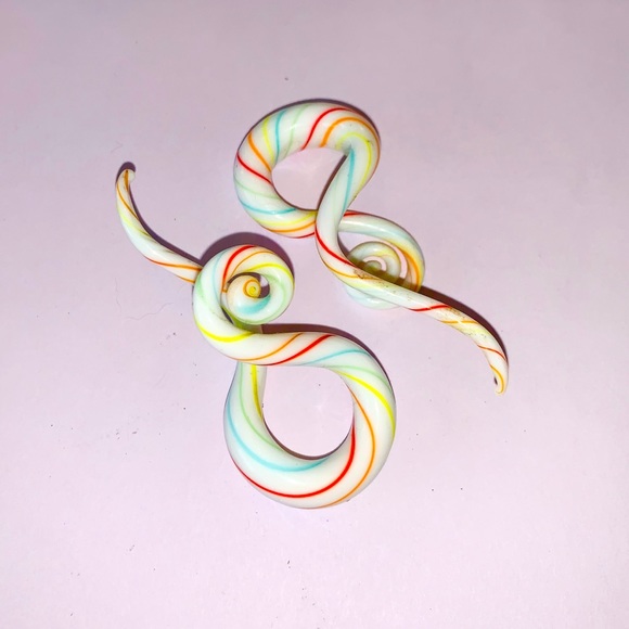 Colorful Candy cane Glass Squid Spiral Plugs - Picture 2 of 6